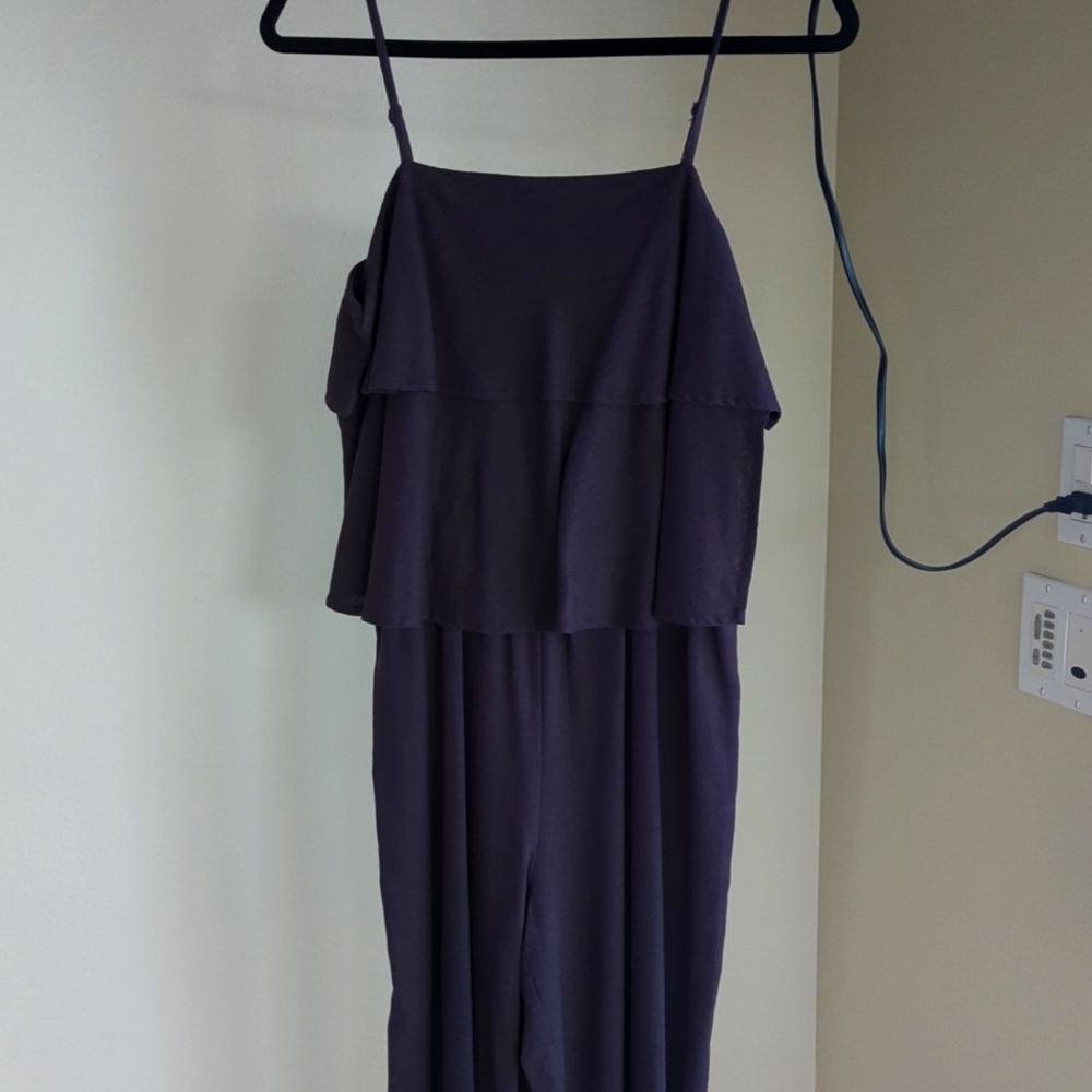 Dark Brown Cropped Pantsuit with Ruffle Top